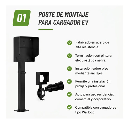 Poste De Montaje Para Cargador Ev Scuta Negro - Imagen 5